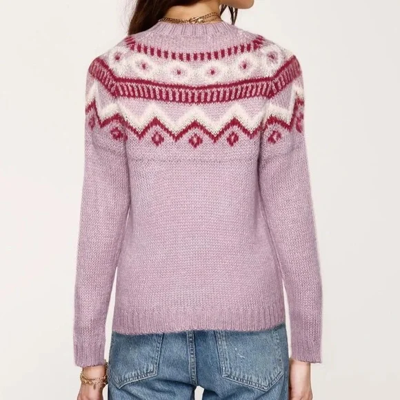 Anthropologie Heartloom Maya Fair Isle Sweater Purple & Pink Size Small - Picture 2 of 5